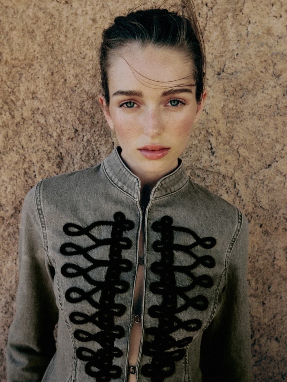 Perplum Jacket with Black Embellishment And Frog Buttons